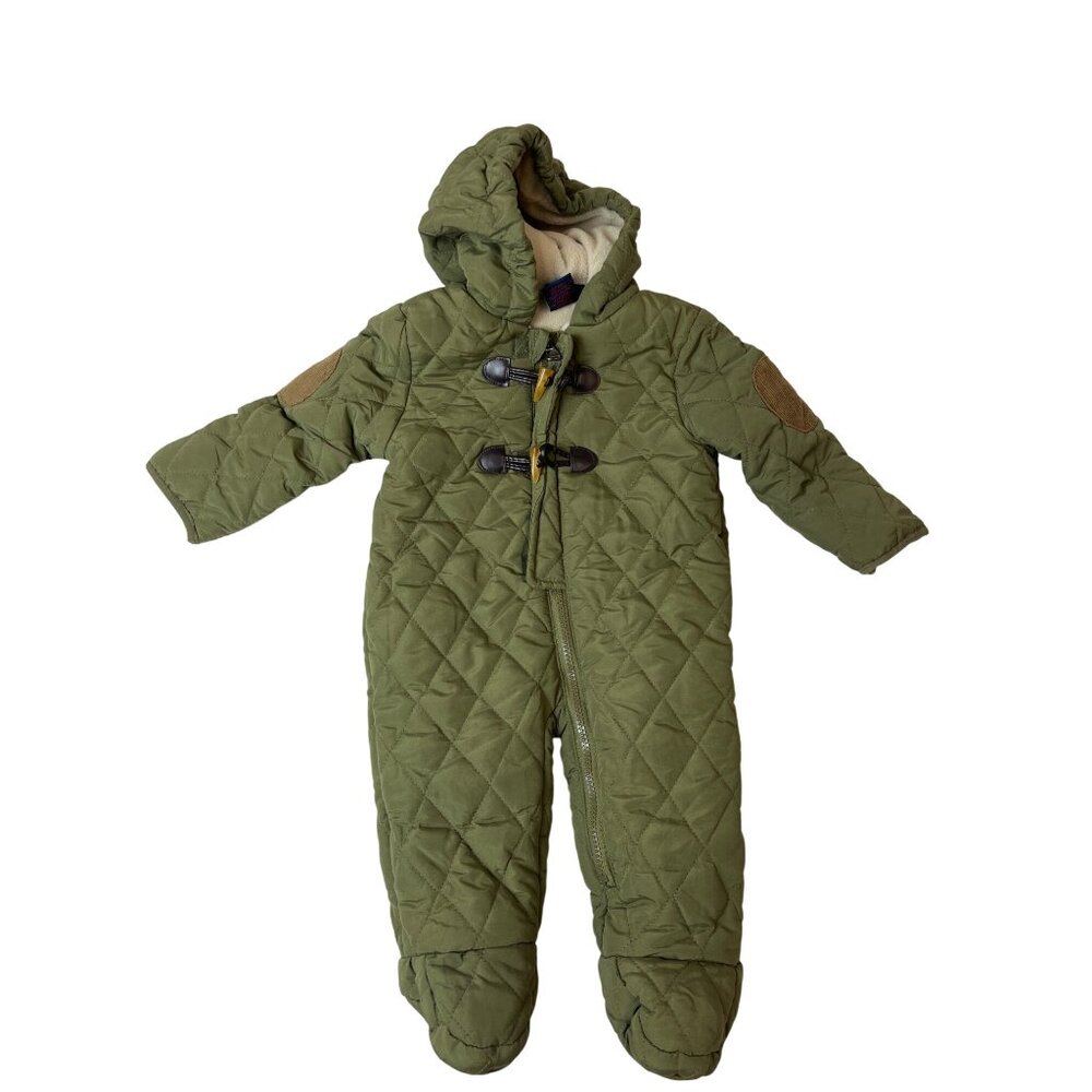 RuggedBear Baby Quilted Hooded Snowsuit Olive With Toggle Closure Sz 6-9 M